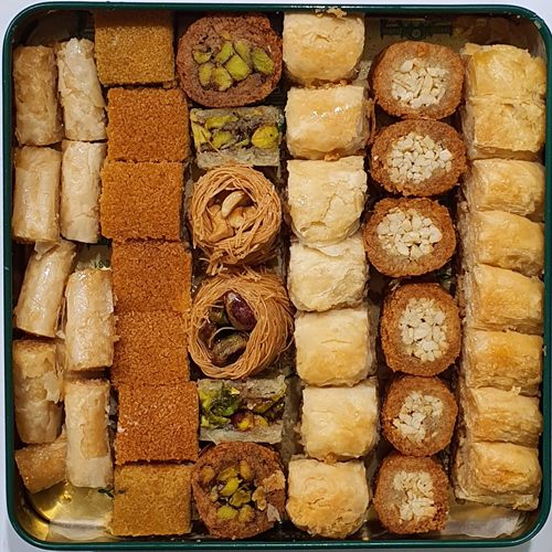 Sweets like like Hallab, Knafeh, Baklava, and Mafroukeh and Local Wines from lebanon